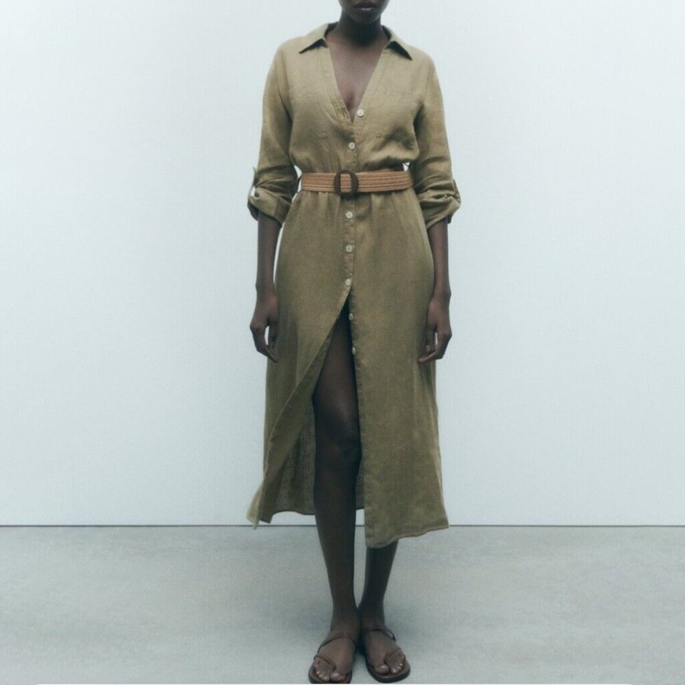 ZARA |  Belten Linen Shirtdress w/ Betl